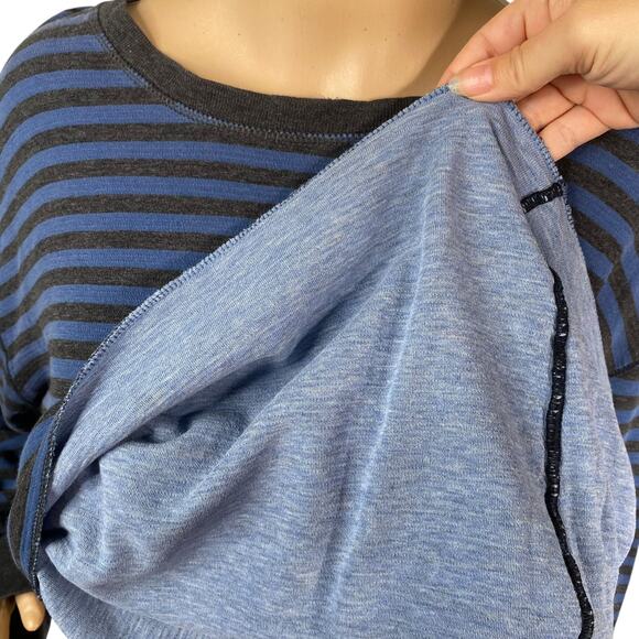 Lululemon Men's Binary Crew Rugged Blue Gray Stripe Reversible Long Sleeve Top - Picture 5 of 12